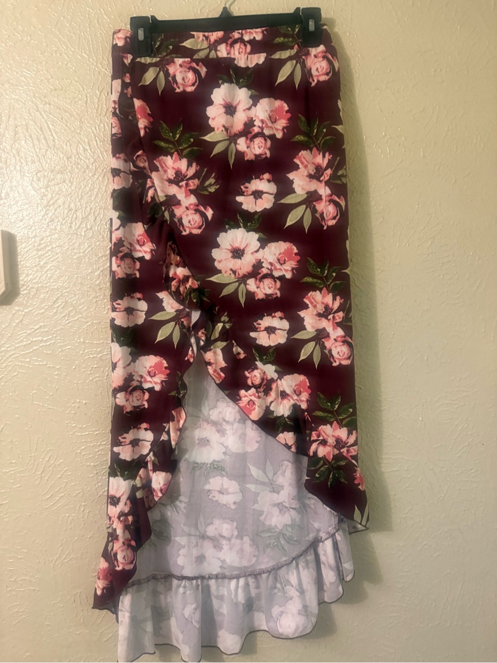 Rue21 Burgundy Floral Asymmetrical Ruffle Maxi Skirt XL